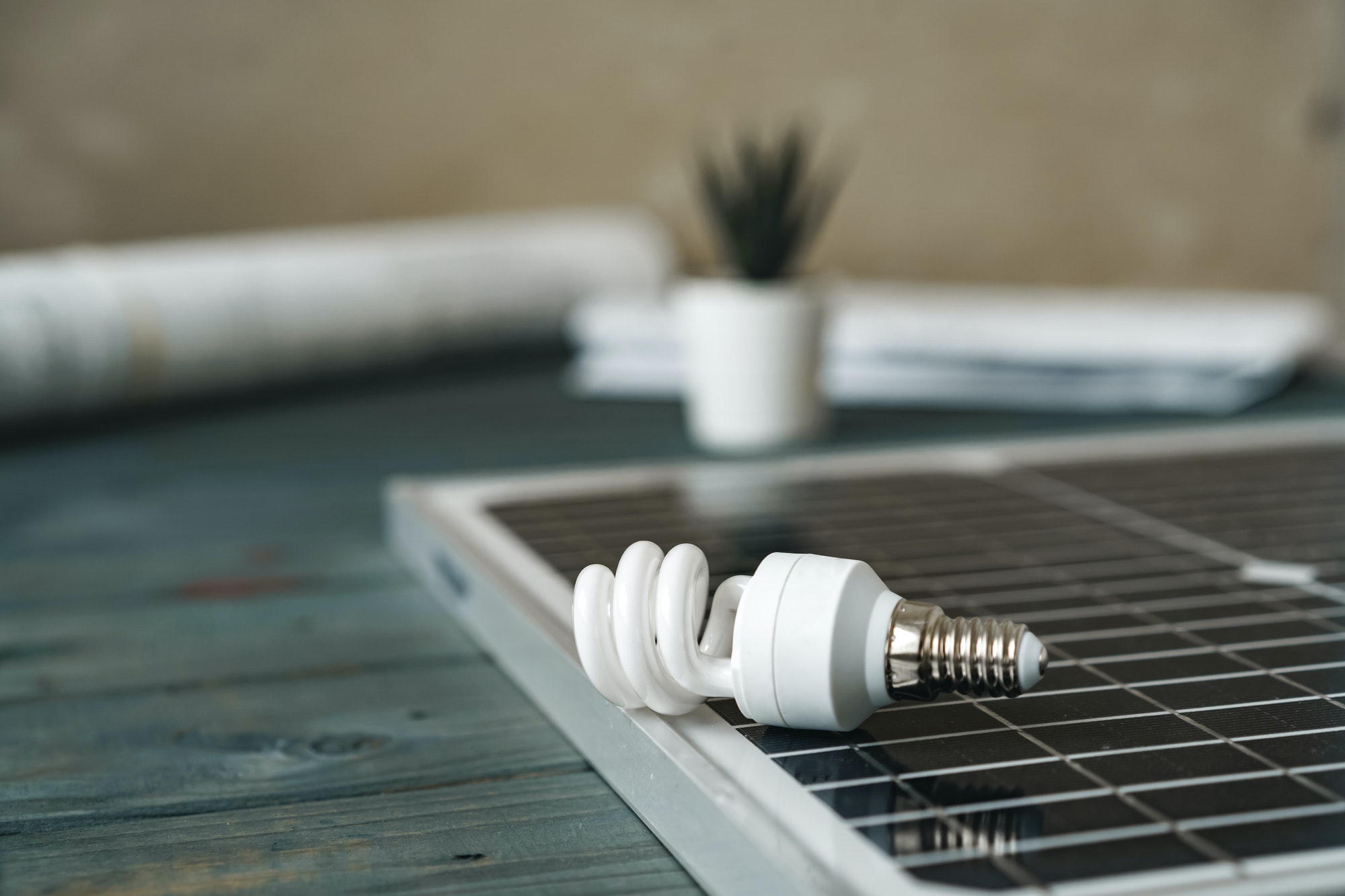 Solar energy panel and light bulb, green energy